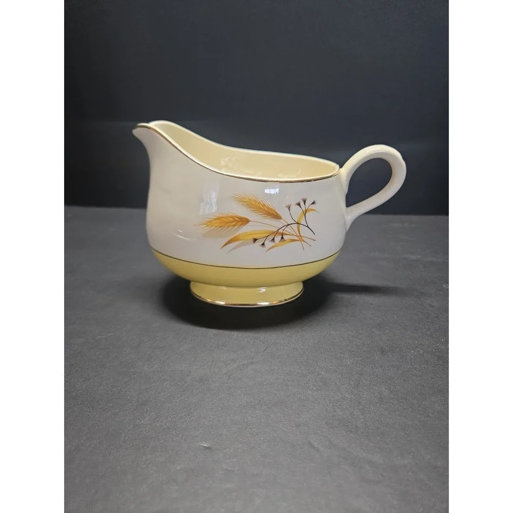 Vintage Century Service Autumn Gold Wheat Gravy Boat 22K Gold Trim MCM
